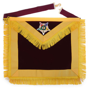 Orden de los delantales de amaranto marrón y dorado con bordes amarillos y flecos venta al por mayor delantales masónicos con logotipo personalizado - Product Image 1