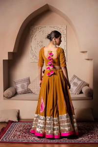 Ghazal mù tạt màu vàng nhung gota patti <span class=keywords><strong>lehenga</strong></span> với lưới mềm dupatta màu vàng Jacquard Paisley zardosi <span class=keywords><strong>lehenga</strong></span> Bộ - Product Image 3
