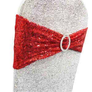 Romantic Wedding Party Sequin Stretchy Spandex Chair Cover Sash`