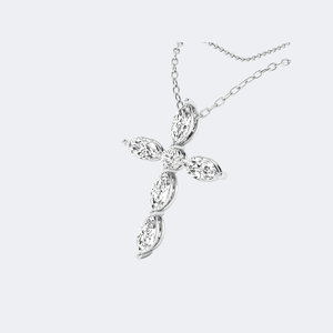 Collier avec pendentif croix en diamant 1.00CTW, serti de diamants marquise et ronds en grappe - Product Image 5