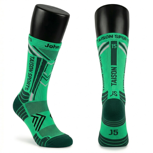 Men Volleyball <b>Socks</b> Premium GSM Breathable Polyester Cotton Blend Red Black Panel Design Custom Jacquard Knit Logo Support Fit - Product Image 4