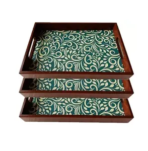 Plateau de couleur imprimé en bois pièce faite à la main accessoires de cadeau plateau d'utilisation d'hôtel ensemble de 3 pour la conception unique de taille personnalisée