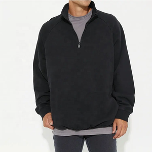 Custom Logo Cotton French Terry Heavyweight Quarter Zip <b>Mock</b> <b>Neck</b> Men's Side Zippers Oversized Sweatshirts Hoodies - Product Image 4