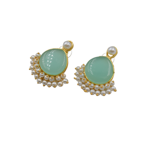 Boucles d'oreilles Offre Spéciale Fabricant Fournisseur Clous d'oreilles ronds en pierre naturelle inoxydable plaqué or 18 carats - Product Image 2