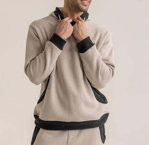 Vêtements de sport sur mesure en gros, vêtements de sport d'hiver, ensemble de survêtement beige pour homme, survêtement de jogging avec bordure contrastée, streetwear urbain - Product Image 4