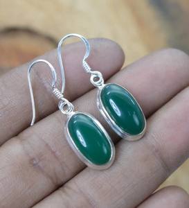 ต่างหูห้อยพลอยโอนิกซ์สีเขียวสำหรับสาวๆทำด้วยมือ925เครื่องประดับเงินสเตอร์ลิงพร้อมสายหูเพชรที่เป็นหินหลัก - Product Image 1