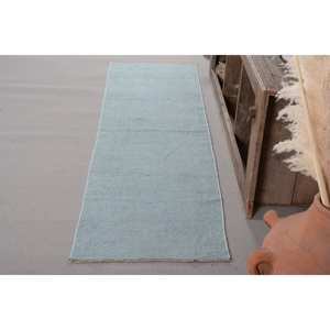 Tapis Turc Vintage Bleu Moderne 2.2 X 7.5ft Fait à la Main Laine Abstraite Patchwork Design Rectangle Couloir Forme Latex pour Chambre de Voiture - Product Image 2