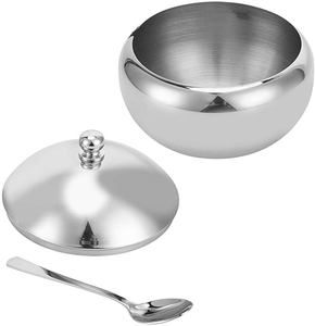 Bol en marbre noir de qualité moderne avec couvercle en bois et cuillère en métal Stockage ménager des aliments pour le sucre, le sel et les épices - Product Image 2