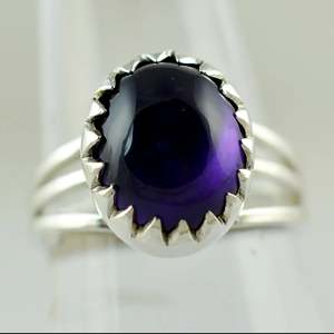 Navya Craft 925 Sterling Silver Handmade <b>Statement</b> <b>Ring</b> Amethyst Oval Bezel Setting Rhodium Fine Platinum for Everyday Wear - Product Image 3
