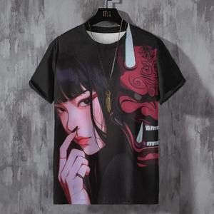 เสื้อยืดวินเทจสำหรับผู้ชายเสื้อยืดลายกราฟิกตัวละครอนิเมะที่สวยงามเสื้อยืดคอกลมลำลองพิมพ์ลายเสื้อโอเวอร์ไซส์สำหรับผู้ชาย - Product Image 2