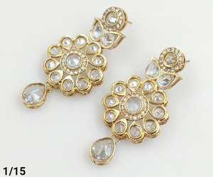 À la mode dernière fleur élégante Designer pierre & Kundan ensemble de boucles d'oreilles indien haute plaqué or bijoux Kundan boucle d'oreille ensemble femmes - Product Image 4