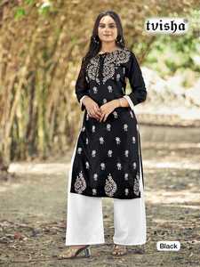 Diwali colección nueva variedad elegancia vestir tendencia pesado rayón Kurti pantalón con bordado trabajo a la tarifa más baja para la venta - Product Image 3