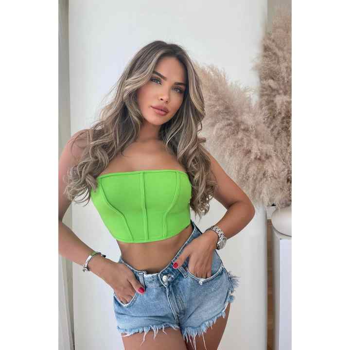 WFT1732 Green Crop Blouse With Back Zipper