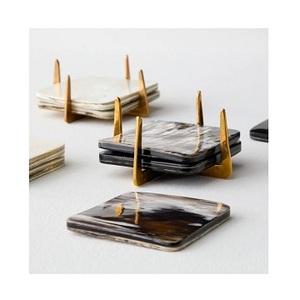 Posavasos Cuadrados Hechos a Mano Personalizados, Posavasos de Cuerno con Patrón de Diamante, Cuerno Natural, Los Mejores Posavasos Únicos para Protección de Mesa - Product Image 4