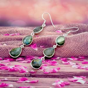 925 Sterling Silver <b>Fine</b> <b>Stud</b> <b>Earrings</b> Faceted Labradorite Gemstone with Natural Rose Gold Gifting for Girls & Women - Product Image 3