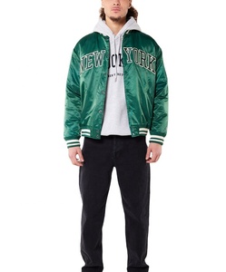 Veste d'hiver réversible en satin personnalisée avec logo, style bomber, pour homme, motif écossais, légère et imperméable, vente en gros - Product Image 3