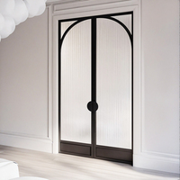 Portes françaises intérieures en aluminium et verre de style rétro vintage, noires, à charnières arquées, pour maisons