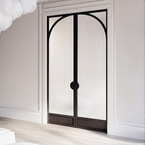 Puertas Francesas de Aluminio y Vidrio de Estilo Retro Vintage para Interiores, Puertas Dobles Arqueadas Negras con Bisagras para Interiores - Product Image 4