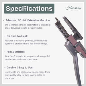 Hairarchy 6D Machine d'extension de cheveux indiens Remy 2ème génération Installation rapide Équipement professionnel de salon Trame simple en vrac - Product Image 3