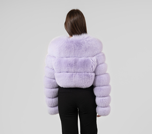Veste Courte en Fourrure de Renard Respirante de Qualité Supérieure, Bleu Lavande, Taille XS, Manteau d'Hiver Doublé Soie, Style Hip Hop Tissé – Grande Vente - Product Image 5