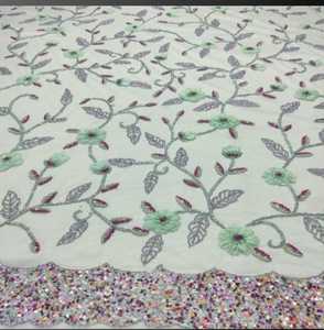 Meilleur prix 100% Polyester luxe perlé tissu Zircon brodé à la main antistatique pour fournisseur indien vêtements faisant tissé - Product Image 4