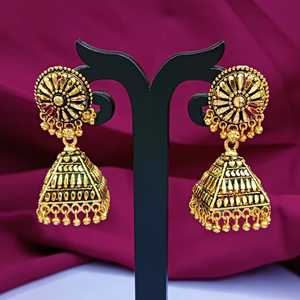 เครื่องประดับแบบดั้งเดิมของอินเดียสําหรับงานแต่งงานของผู้หญิงโบราณออกซิไดซ์ชุบทองจัมก้าจัมกีชุดต่างหูเจ้าสาวเครื่องประดับสําหรับผู้หญิง - Product Image 3