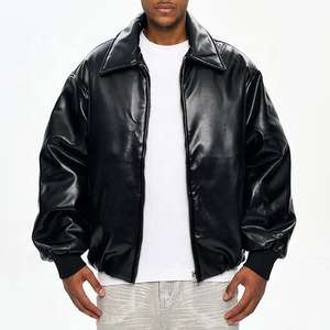Venta al por mayor Otoño Invierno Moda Hombres Chaquetas de cuero Color sólido Cremallera Cuero Casual PU Chaqueta para hombres - Product Image 4