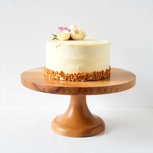 Support à gâteau en bois durable de conception traditionnelle artisanale, support de piédestal naturel pour les mariages, les anniversaires - Product Image 6