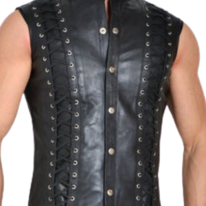 Havoc Lace-Up <b>Leather</b> Sleeveless Top <b>Mens</b> Black Faux <b>Leather</b> Fetish <b>Harness</b> Style Clubwear Vest - Product Image 5