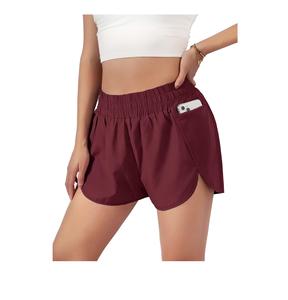 Short de course léger à 2 couches en éponge taille haute à séchage rapide pour femmes Poches d'entraînement et d'entraînement haute performance - Product Image 1