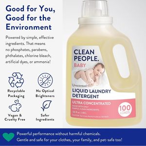 น้ำยาซักผ้า Clean People ปลอดภัยต่อเด็ก เป็นมิตรต่อสิ่งแวดล้อม ไม่มีน้ำหอม ขนาด 50 ออนซ์ ซักได้ 100 ครั้ง - Product Image 3
