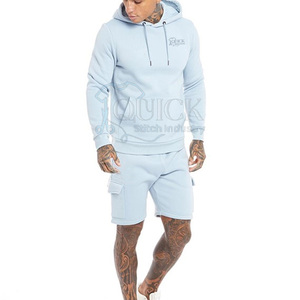 Conjunto de Camiseta y Pantalones Cortos para Hombre, Estilo Casual de Verano, Transpirable, con Capucha, Color Sólido, Ligero, Hasta la Rodilla, de Poliéster/Algodón, Servicio OEM - Product Image 1