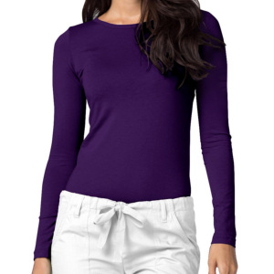 OEM Design Women's Slim Fit Nursing <b>Scrubs</b> Seamless Underscrub <b>Top</b> With Round Neck Comfort Hospital Uniforms - Product Image 3