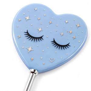 Heart Shape Handheld Makeup Mirror With Starry Sky And Lashes Design Blue <b>Plastic</b> Frame Chrome Handle Single Side - Product Image 6