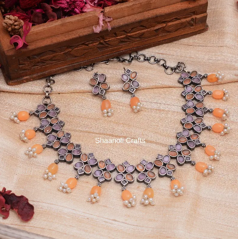 Indian Bruiloft Choker Ketting Set Met Oorbellen Bollywood Stijl Traditionele Sieraden Voor Vrouwen