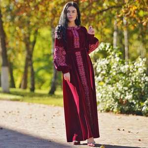 New Arrival Machine Embroidered Woven Eco-Friendly Ethnic Ukraine Dress Full <b>Balloon</b> Sleeves V-neck Maxi for Beach Occasions - Product Image 2