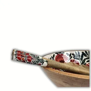 Tazón de Madera Ecológico Hecho a Mano con Arte Impreso para Decoración de Cocina, Incluye Dos Cucharas - Product Image 6