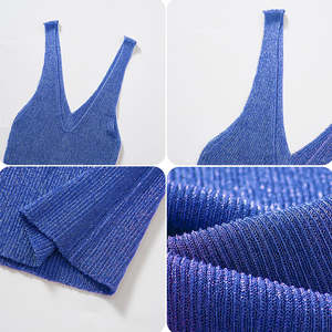 Nuevas mujeres verano transpirable cuello en V Color sólido tejido chaleco Sexy camiseta sin mangas Spandex/poliéster estilo dulce Casual - Product Image 5