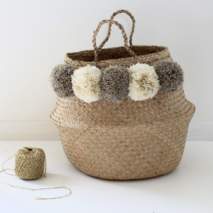 Large Seagrass Belly <b>Basket</b> With Handles for Storage (Natural) - Product Image 3
