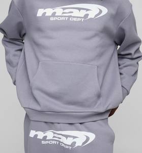 ชุดวอร์ม2ชิ้นสำหรับผู้ชายชุดวอร์มผ้าคอตตอนผ้าฟลีซสีเทา - Product Image 6