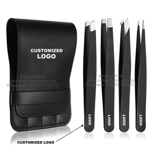 Ensemble de pinces à épiler en acier inoxydable inclinées à 4 pointes de qualité supérieure Kit d'instruments de beauté pour sourcils pour hommes et femmes pour une utilisation de poche - Product Image 1