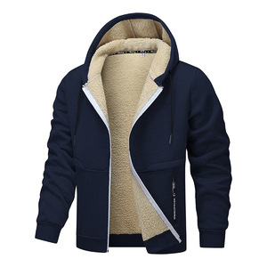 Venta al por mayor nuevos hombres deportivos otoño cremallera invierno con capucha chaquetas de lana Casual Color sólido espesar cálido HoodiesDDP envío - Product Image 4
