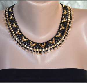 Black Gold Minimalist <b>Necklace</b>, Beaded Collar <b>Necklace</b>, Seed <b>Bead</b> <b>Necklace</b> - Product Image 1