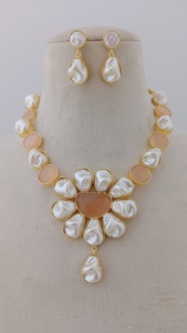 Ensemble de collier de perles rondes avec pendentif floral Produit en vrac en laiton de haute qualité Conception personnalisée - Product Image 2