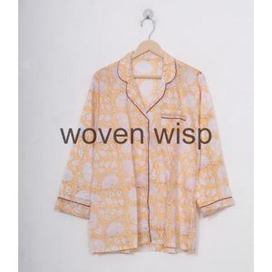 Ensemble pyjama à carreaux Boho à la mode Vêtements de nuit en coton doux avec tissu tissé imprimé à la main pour l'hiver-Options de commande en gros - Product Image 2