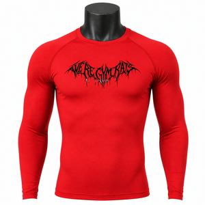 Men’s Red Compression Shirt <b>Long</b> <b>Sleeve</b> Gym Fitness Graphic Print Tight <b>Base</b> <b>Layer</b> Sportswear OEM Wholesale - Product Image 1