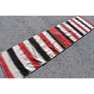 Alfombra clásica Kilim roja y negra de 2,2x8,7 pies, Alfombra de área de lana turca de gran tamaño, respaldo de látex, 10mm de espesor para decoración de habitación de pasillo - Product Image 4