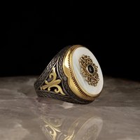 Anillo de Plata de Ley 925 de Alta Calidad para Hombre, Estilo Vintage, para Bodas y Fiestas, con Incrustaciones de Piedras Preciosas Yemen Aqeeq, Chapado en Plata Azuris