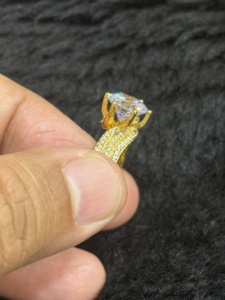 Tishya Diamond 10mm Brilliant Cut Moissanite Engagement <b>Ring</b> 925 <b>Sterling</b> <b>Silver</b> Gold Plated 15g | Triple <b>Band</b> Bridal <b>Ring</b> - Product Image 3