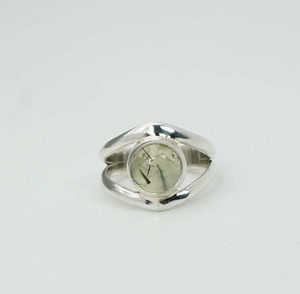 925 argent sterling massif mois d'août pierre de naissance Prehnite avec lunette réglage anneau en forme d'oeil - Product Image 1